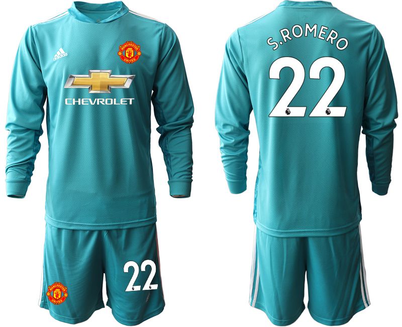 Men 2020-2021 club Manchester United lake blue long sleeve goalkeeper #22 Soccer Jerseys